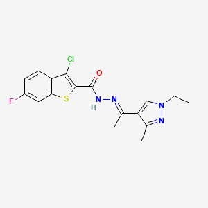 3-chloro-N'-[1-(1-ethyl-3-methyl-1H-pyrazol-4-yl)ethylidene]-6-fluoro-1-benzothiophene-2-carbohydrazide