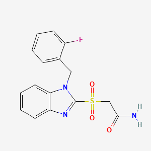 molecular formula C16H14FN3O3S B5808423 2-{[1-(2-fluorobenzyl)-1H-benzimidazol-2-yl]sulfonyl}acetamide 