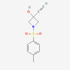 molecular formula C12H13NO3S B580894 3-乙炔基-1-甲苯磺酰基氮杂环丁-3-醇 CAS No. 1349199-60-5