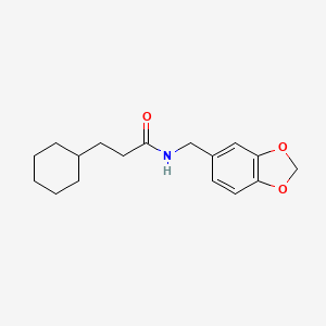 molecular formula C17H23NO3 B5809213 N-(1,3-benzodioxol-5-ylmethyl)-3-cyclohexylpropanamide 