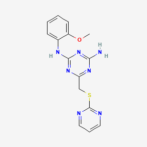 molecular formula C15H15N7OS B5810557 N-(2-methoxyphenyl)-6-[(2-pyrimidinylthio)methyl]-1,3,5-triazine-2,4-diamine 