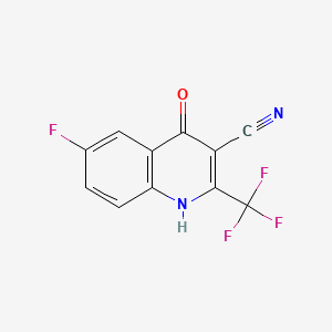 molecular formula C11H4F4N2O B581132 6-Fluoro-4-hydroxy-2-(trifluoromethyl)quinoline-3-carbonitrile CAS No. 1260642-28-1