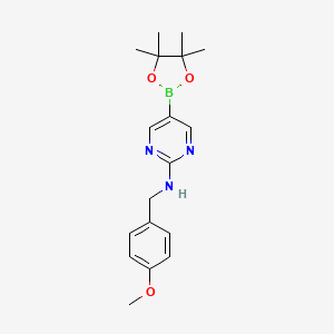 molecular formula C18H24BN3O3 B581139 N-(4-Methoxybenzyl)-5-(4,4,5,5-tetramethyl-1,3,2-dioxaborolan-2-yl)pyrimidin-2-amine CAS No. 1218790-01-2