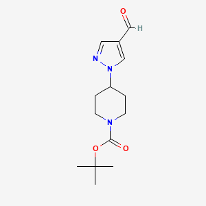 molecular formula C14H21N3O3 B581250 N-(N-BOC-Piperidino)pyrazole-4-carboxaldehyde CAS No. 1076224-00-4