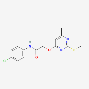 molecular formula C14H14ClN3O2S B5812581 N-(4-chlorophenyl)-2-{[6-methyl-2-(methylthio)-4-pyrimidinyl]oxy}acetamide 