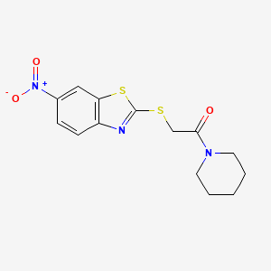 molecular formula C14H15N3O3S2 B5812783 6-nitro-2-{[2-oxo-2-(1-piperidinyl)ethyl]thio}-1,3-benzothiazole 