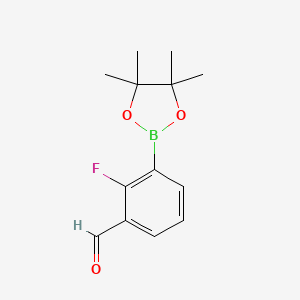 molecular formula C13H16BFO3 B581287 2-Fluoro-3-(4,4,5,5-tetramethyl-1,3,2-dioxaborolan-2-yl)benzaldehyde CAS No. 1112209-40-1