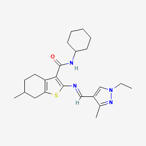 molecular formula C23H32N4OS B5813200 N-cyclohexyl-2-{[(1-ethyl-3-methyl-1H-pyrazol-4-yl)methylene]amino}-6-methyl-4,5,6,7-tetrahydro-1-benzothiophene-3-carboxamide 