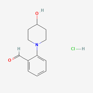 molecular formula C12H16ClNO2 B581375 2-(4-Hydroxypiperidin-1-YL)benzaldehyde hydrochloride CAS No. 1185302-49-1
