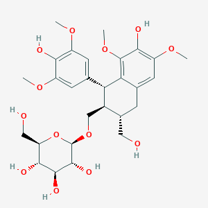 molecular formula C28H38O13 B058138 (2R,3R,4S,5S,6R)-2-[[(1R,2S,3S)-7-hydroxy-1-(4-hydroxy-3,5-dimethoxyphenyl)-3-(hydroxymethyl)-6,8-dimethoxy-1,2,3,4-tetrahydronaphthalen-2-yl]methoxy]-6-(hydroxymethyl)oxane-3,4,5-triol CAS No. 143236-02-6