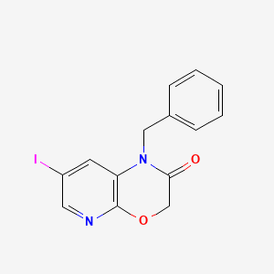 molecular formula C14H11IN2O2 B581422 1-苄基-7-碘-1H-吡啶并[2,3-b][1,4]噁嗪-2(3H)-酮 CAS No. 1203499-40-4
