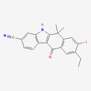 molecular formula C21H17IN2O B581503 9-ethyl-8-iodo-6,6-dimethyl-11-oxo-6,11-dihydro-5H-benzo[b]carbazole-3-carbonitrile CAS No. 1256584-80-1