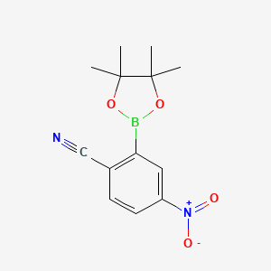 molecular formula C13H15BN2O4 B581508 4-Nitro-2-(4,4,5,5-tetramethyl-1,3,2-dioxaborolan-2-yl)benzonitrile CAS No. 1218791-28-6