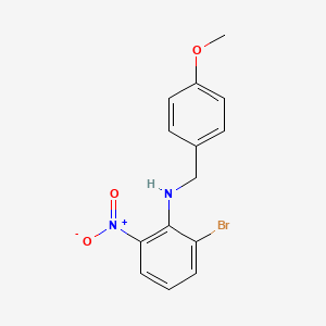 molecular formula C14H13BrN2O3 B581621 2-溴-N-(4-甲氧基苄基)-6-硝基苯胺 CAS No. 1215205-09-6