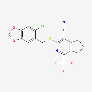 molecular formula C18H12ClF3N2O2S B5816907 3-{[(6-chloro-1,3-benzodioxol-5-yl)methyl]thio}-1-(trifluoromethyl)-6,7-dihydro-5H-cyclopenta[c]pyridine-4-carbonitrile 