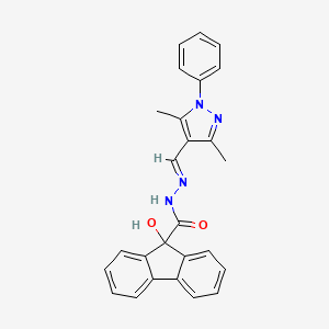 molecular formula C26H22N4O2 B5817060 N'-[(3,5-dimethyl-1-phenyl-1H-pyrazol-4-yl)methylene]-9-hydroxy-9H-fluorene-9-carbohydrazide 