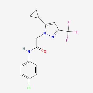molecular formula C15H13ClF3N3O B5817640 N-(4-chlorophenyl)-2-[5-cyclopropyl-3-(trifluoromethyl)-1H-pyrazol-1-yl]acetamide 