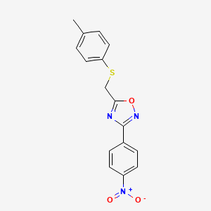 molecular formula C16H13N3O3S B5817703 5-{[(4-methylphenyl)thio]methyl}-3-(4-nitrophenyl)-1,2,4-oxadiazole 
