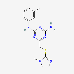 molecular formula C15H17N7S B5817886 6-{[(1-methyl-1H-imidazol-2-yl)thio]methyl}-N-(3-methylphenyl)-1,3,5-triazine-2,4-diamine 