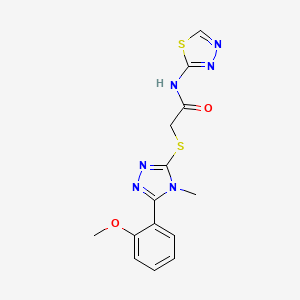 molecular formula C14H14N6O2S2 B5817910 2-{[5-(2-methoxyphenyl)-4-methyl-4H-1,2,4-triazol-3-yl]thio}-N-1,3,4-thiadiazol-2-ylacetamide 