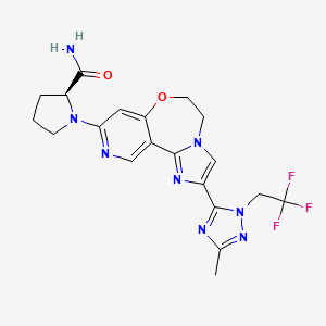 molecular formula C20H21F3N8O2 B581799 (2S)-1-[4-[5-methyl-2-(2,2,2-trifluoroethyl)-1,2,4-triazol-3-yl]-9-oxa-3,6,13-triazatricyclo[8.4.0.02,6]tetradeca-1(14),2,4,10,12-pentaen-12-yl]pyrrolidine-2-carboxamide CAS No. 1282514-51-5