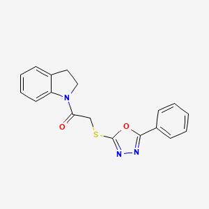 molecular formula C18H15N3O2S B5818169 1-{[(5-phenyl-1,3,4-oxadiazol-2-yl)thio]acetyl}indoline 