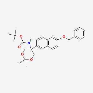 molecular formula C28H33NO5 B581863 叔丁基（5-(6-（苄氧基）萘-2-基）-2,2-二甲基-1,3-二氧杂环戊烷-5-基）氨基甲酸酯 CAS No. 1225347-14-7