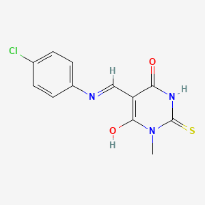 molecular formula C12H10ClN3O2S B5819206 5-{[(4-chlorophenyl)amino]methylene}-1-methyl-2-thioxodihydro-4,6(1H,5H)-pyrimidinedione 