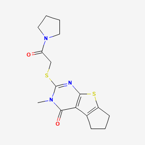 molecular formula C16H19N3O2S2 B5819232 3-methyl-2-{[2-oxo-2-(1-pyrrolidinyl)ethyl]thio}-3,5,6,7-tetrahydro-4H-cyclopenta[4,5]thieno[2,3-d]pyrimidin-4-one 