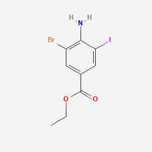 molecular formula C9H9BrINO2 B581944 4-氨基-3-溴-5-碘苯甲酸乙酯 CAS No. 437707-51-2
