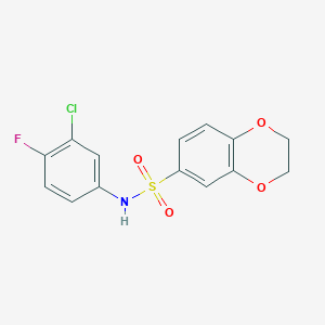 molecular formula C14H11ClFNO4S B5819700 N-(3-chloro-4-fluorophenyl)-2,3-dihydro-1,4-benzodioxine-6-sulfonamide 