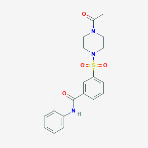 molecular formula C20H23N3O4S B5820307 3-[(4-acetyl-1-piperazinyl)sulfonyl]-N-(2-methylphenyl)benzamide 