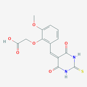 molecular formula C14H12N2O6S B5821020 {2-[(4,6-dioxo-2-thioxotetrahydro-5(2H)-pyrimidinylidene)methyl]-6-methoxyphenoxy}acetic acid 