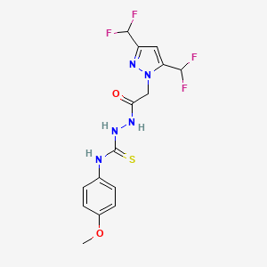 molecular formula C15H15F4N5O2S B5821220 2-{[3,5-bis(difluoromethyl)-1H-pyrazol-1-yl]acetyl}-N-(4-methoxyphenyl)hydrazinecarbothioamide 