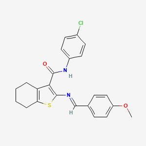 molecular formula C23H21ClN2O2S B5822003 N-(4-chlorophenyl)-2-[(4-methoxybenzylidene)amino]-4,5,6,7-tetrahydro-1-benzothiophene-3-carboxamide 