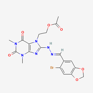2-(8-{2-[(6-bromo-1,3-benzodioxol-5-yl)methylene]hydrazino}-1,3-dimethyl-2,6-dioxo-1,2,3,6-tetrahydro-7H-purin-7-yl)ethyl acetate