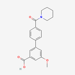 molecular formula C20H21NO4 B582346 5-Methoxy-3-[4-(piperidinocarbonyl)phenyl]benzoic acid CAS No. 1261969-11-2