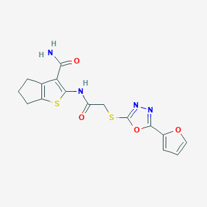 molecular formula C16H14N4O4S2 B5824083 2-[({[5-(2-furyl)-1,3,4-oxadiazol-2-yl]thio}acetyl)amino]-5,6-dihydro-4H-cyclopenta[b]thiophene-3-carboxamide 