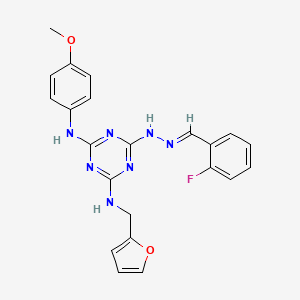molecular formula C22H20FN7O2 B5824375 2-fluorobenzaldehyde {4-[(2-furylmethyl)amino]-6-[(4-methoxyphenyl)amino]-1,3,5-triazin-2-yl}hydrazone 
