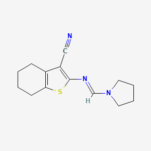 molecular formula C14H17N3S B5824466 2-[(1-pyrrolidinylmethylene)amino]-4,5,6,7-tetrahydro-1-benzothiophene-3-carbonitrile 