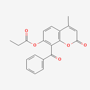 molecular formula C20H16O5 B5824937 8-benzoyl-4-methyl-2-oxo-2H-chromen-7-yl propionate 