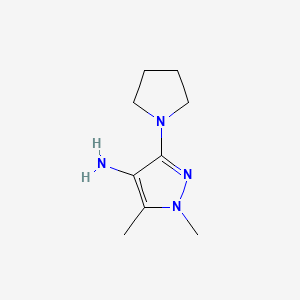 molecular formula C9H16N4 B582496 1,5-Dimethyl-3-(pyrrolidin-1-yl)-1H-pyrazol-4-amine CAS No. 1227465-80-6