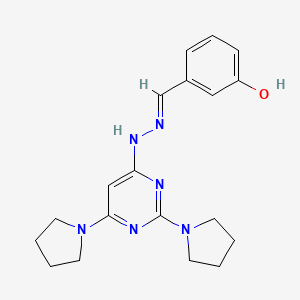 molecular formula C19H24N6O B5825202 3-hydroxybenzaldehyde (2,6-di-1-pyrrolidinyl-4-pyrimidinyl)hydrazone 