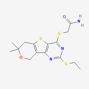 2-[(4-ethylsulfanyl-11,11-dimethyl-12-oxa-8-thia-3,5-diazatricyclo[7.4.0.02,7]trideca-1(9),2(7),3,5-tetraen-6-yl)sulfanyl]acetamide