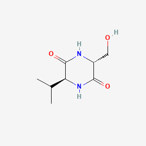 molecular formula C8H14N2O3 B582692 (3R,6S)-3-(hydroxymethyl)-6-propan-2-ylpiperazine-2,5-dione CAS No. 155322-96-6