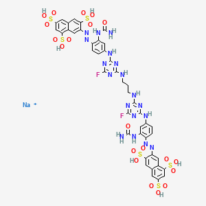 B582725 Sodium;7-[[2-(carbamoylamino)-4-[[4-[3-[[4-[3-(carbamoylamino)-4-[(3,6,8-trisulfonaphthalen-2-yl)diazenyl]anilino]-6-fluoro-1,3,5-triazin-2-yl]amino]propylamino]-6-fluoro-1,3,5-triazin-2-yl]amino]phenyl]diazenyl]naphthalene-1,3,6-trisulfonic acid CAS No. 143683-24-3