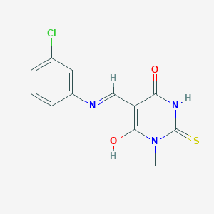 molecular formula C12H10ClN3O2S B5827380 5-{[(3-chlorophenyl)amino]methylene}-1-methyl-2-thioxodihydro-4,6(1H,5H)-pyrimidinedione 