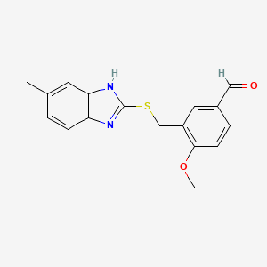 molecular formula C17H16N2O2S B5827936 4-methoxy-3-{[(5-methyl-1H-benzimidazol-2-yl)thio]methyl}benzaldehyde 