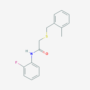 molecular formula C16H16FNOS B5829494 N-(2-fluorophenyl)-2-[(2-methylbenzyl)thio]acetamide 