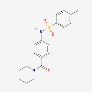 molecular formula C18H19FN2O3S B5829797 4-fluoro-N-[4-(1-piperidinylcarbonyl)phenyl]benzenesulfonamide 